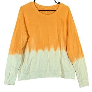 Athleta Womens Sweatshirt Yellow Sundown Dip Dye Pullover Cotton Blend Medium